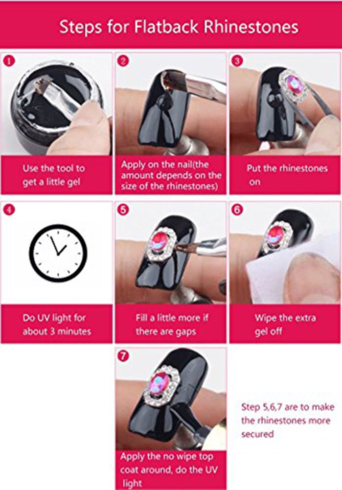 Application of rhinestone glue on fingernail with gem