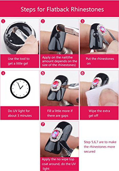 Application of rhinestone glue on fingernail with gem