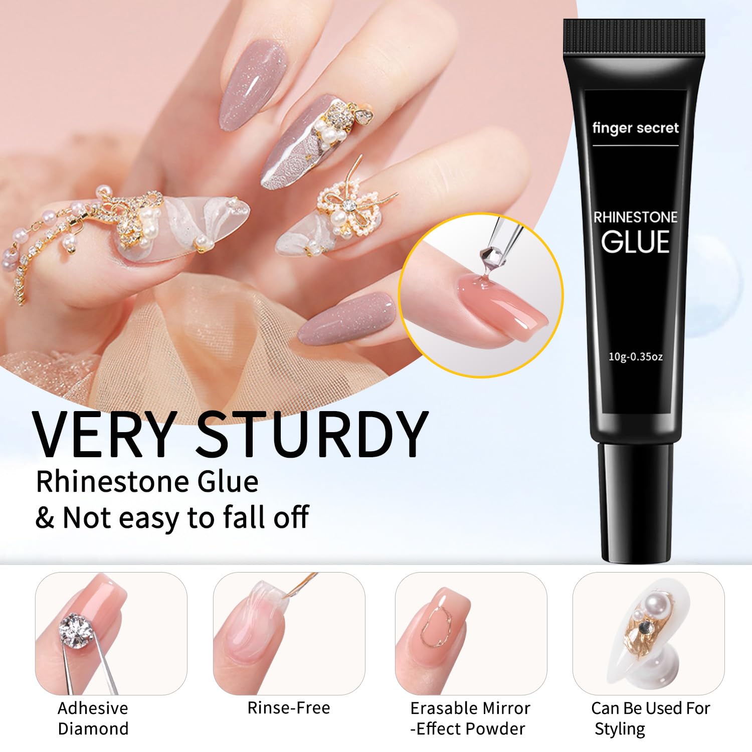 Three tubes of MustuVerve nail art rhinestone glue