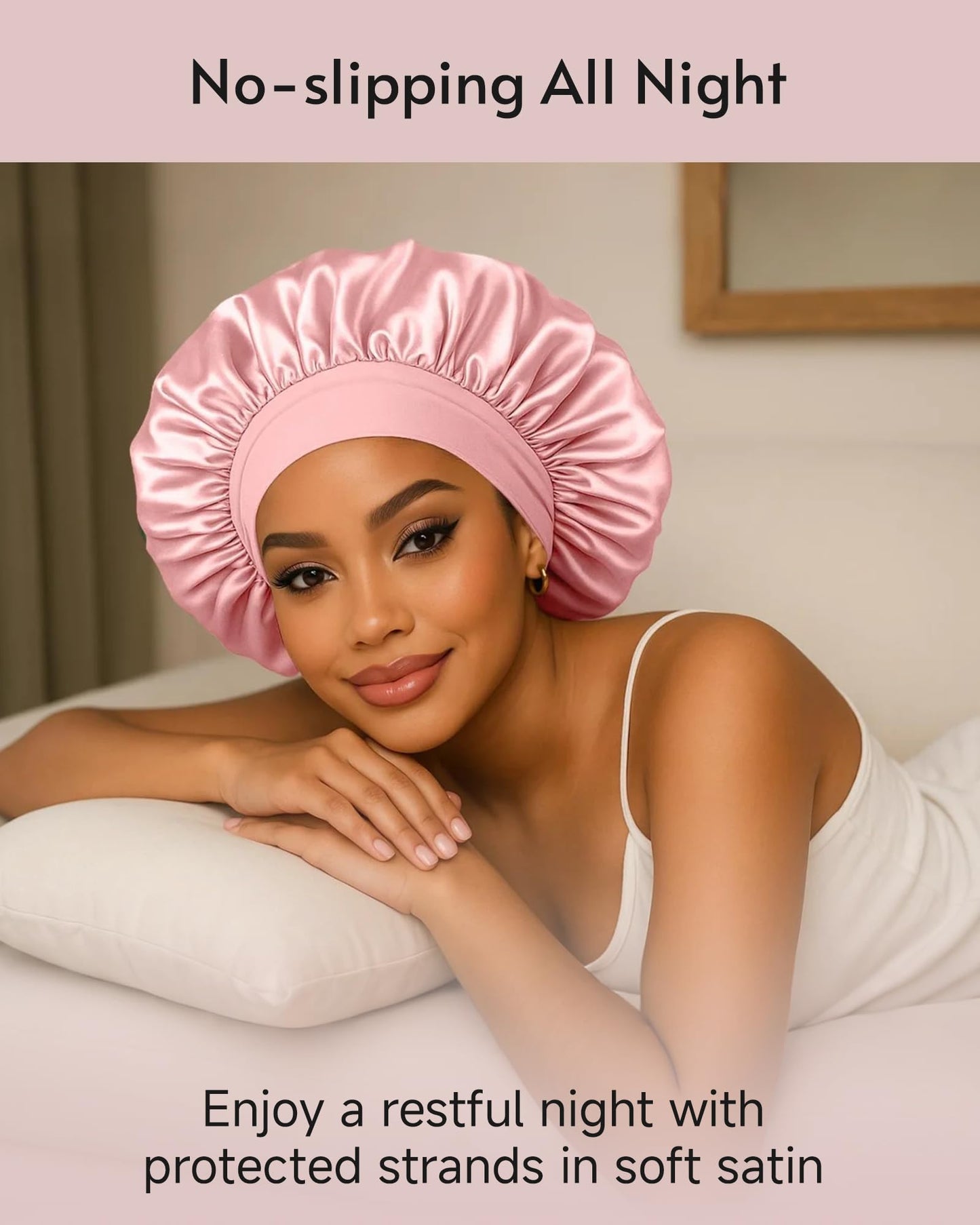 WJing Yi Jia hair bonnets set showing the spacious volume perfect for holding thick natural hair.