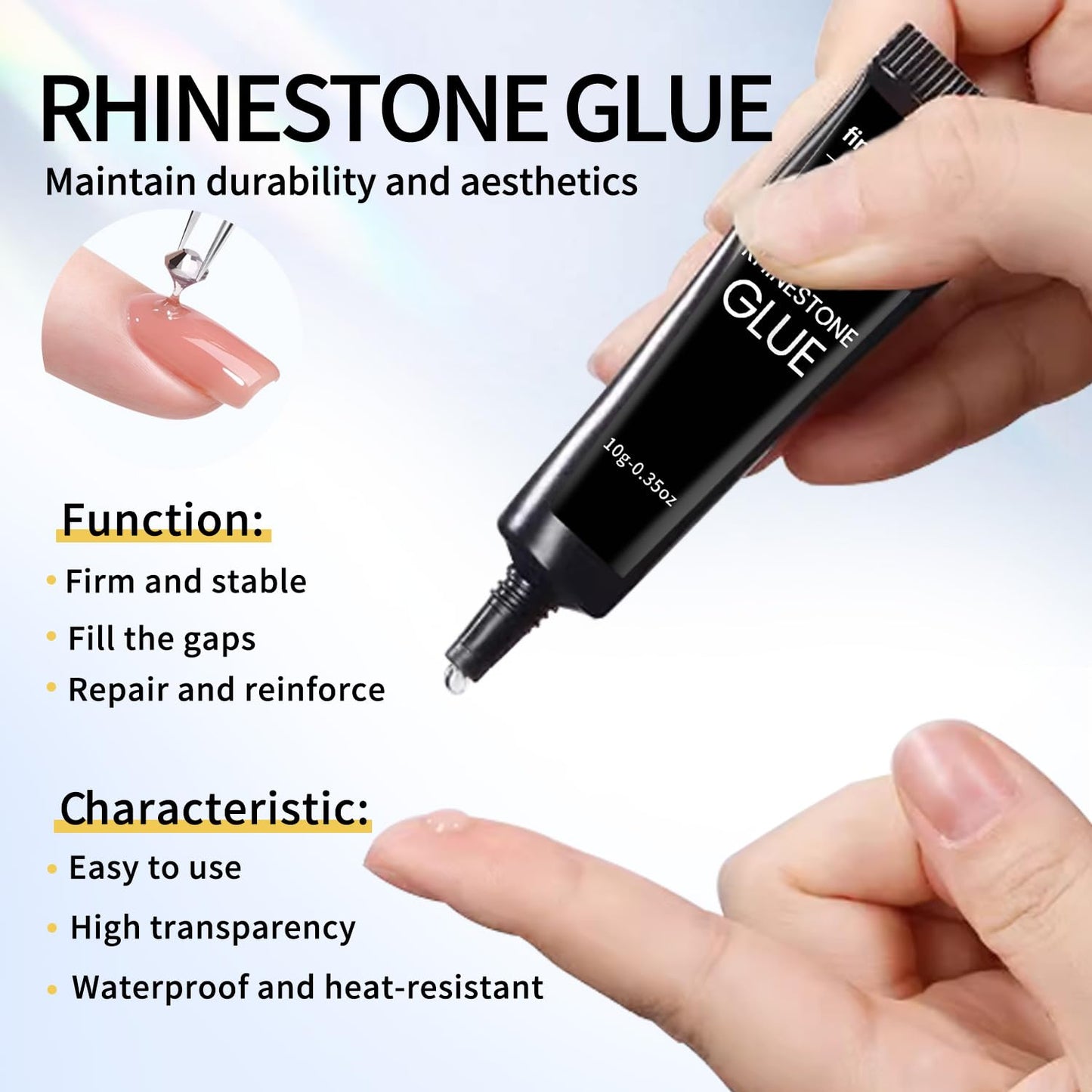 Instructions for MustuVerve UV nail rhinestone adhesive