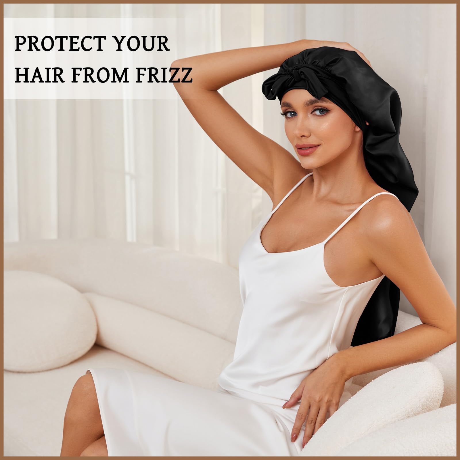 Close up of the soft elastic band on the DEMAZALO hair wrap for comfortable overnight wear