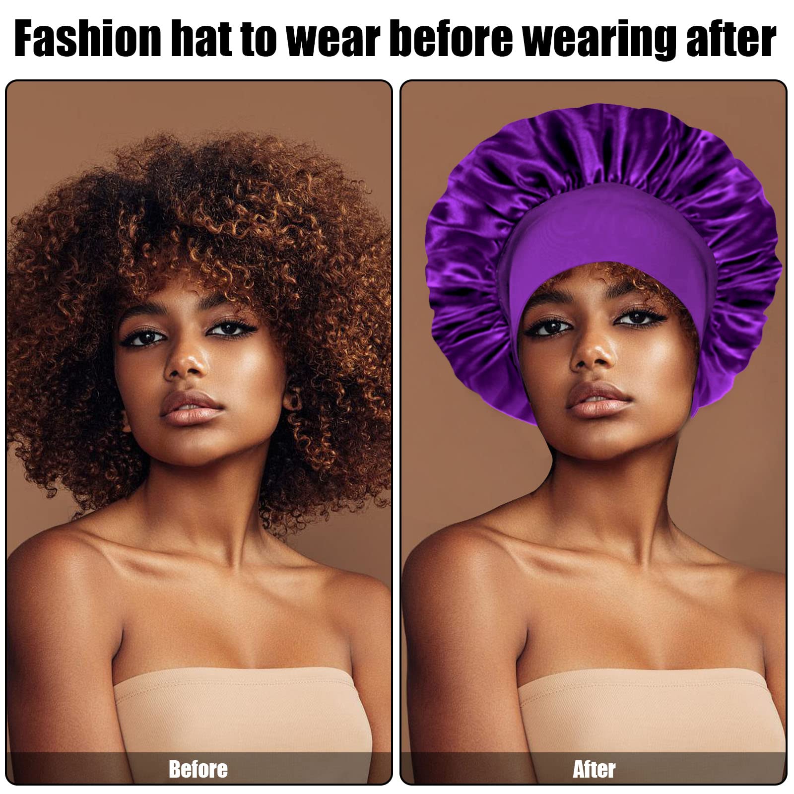 Theyakmer hair wrap satin night cap highlighting the comfortable wide elastic headband design.