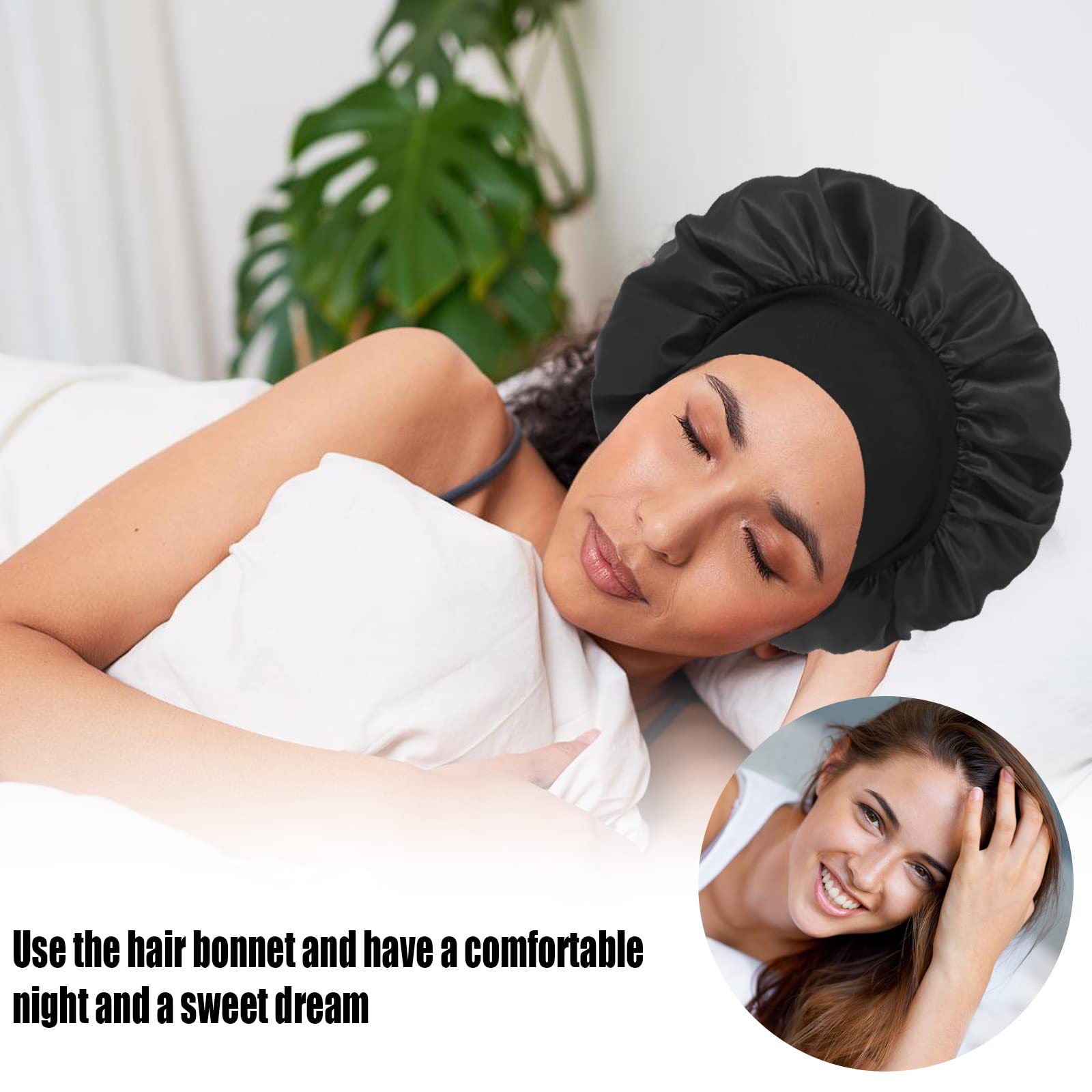 Theyakmer multi color pack of four silk feel hair caps for nighttime root and edge protection.