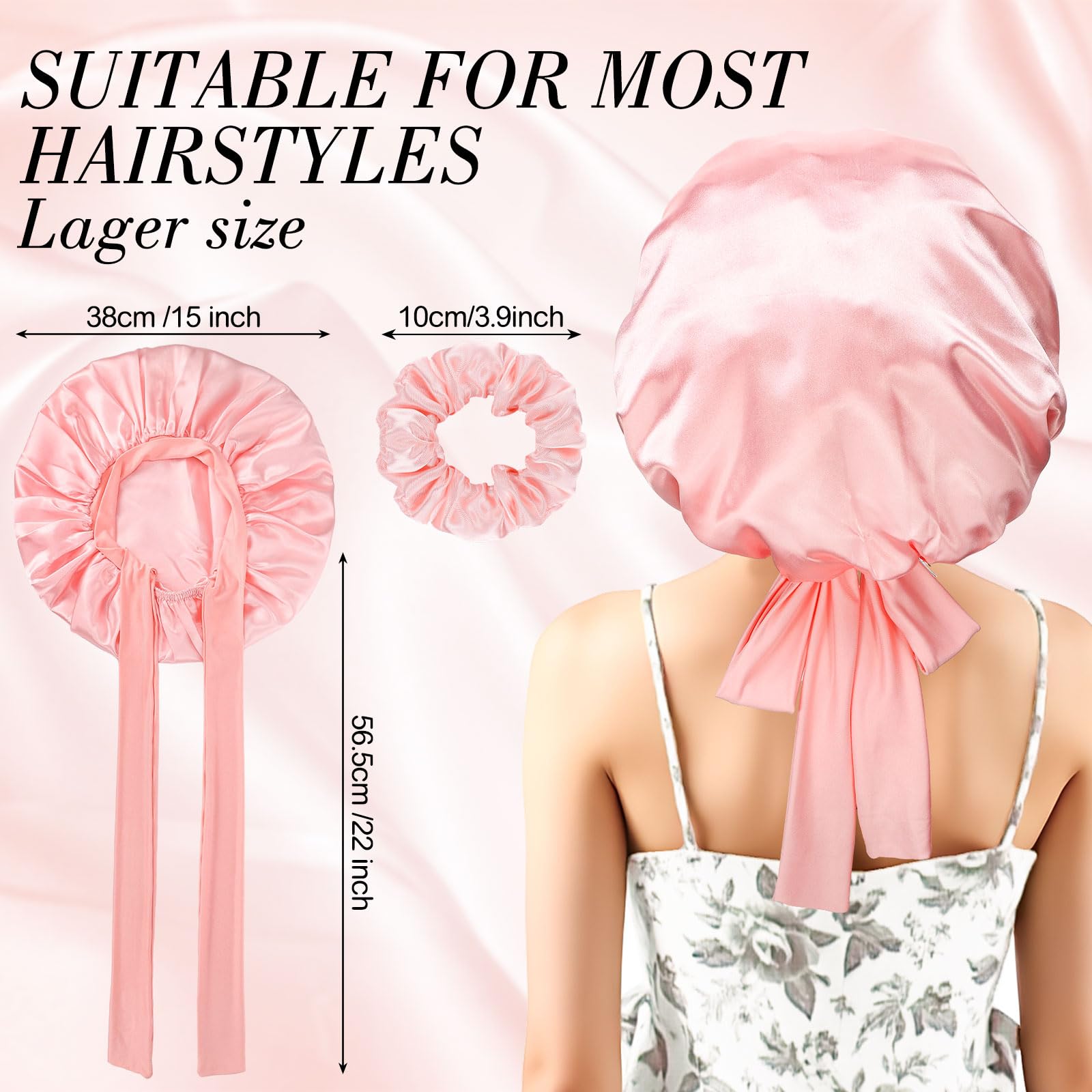 Premium dual layer pink sleeping cap showing the smooth inner lining material