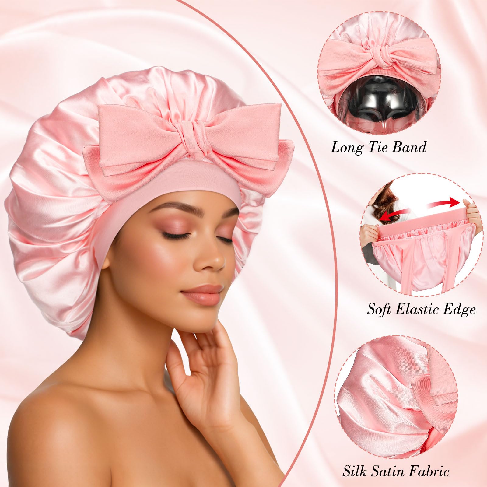 Adjustable tie band hair wrap for nighttime curl protection and frizz prevention