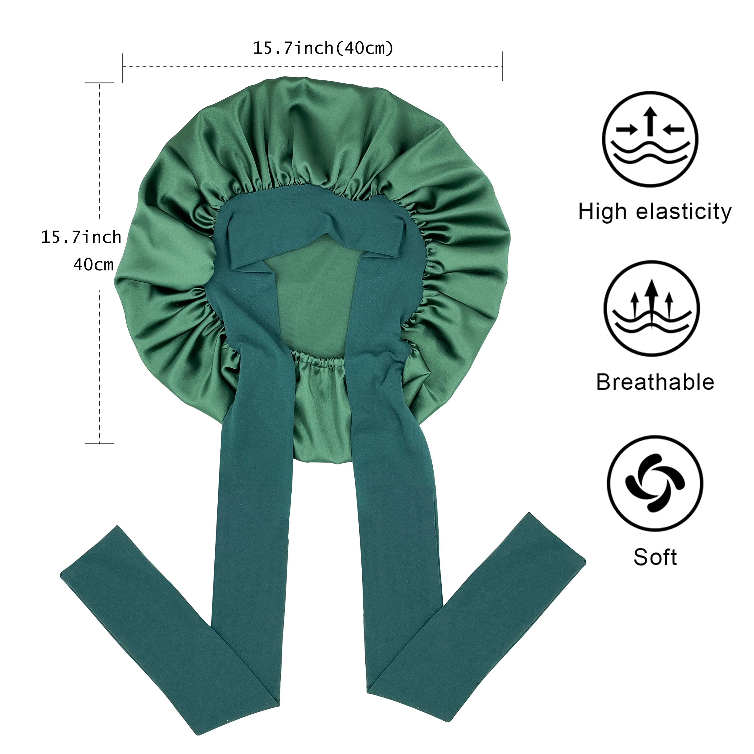 Hunter green satin bonnet for curly and braided hair protection