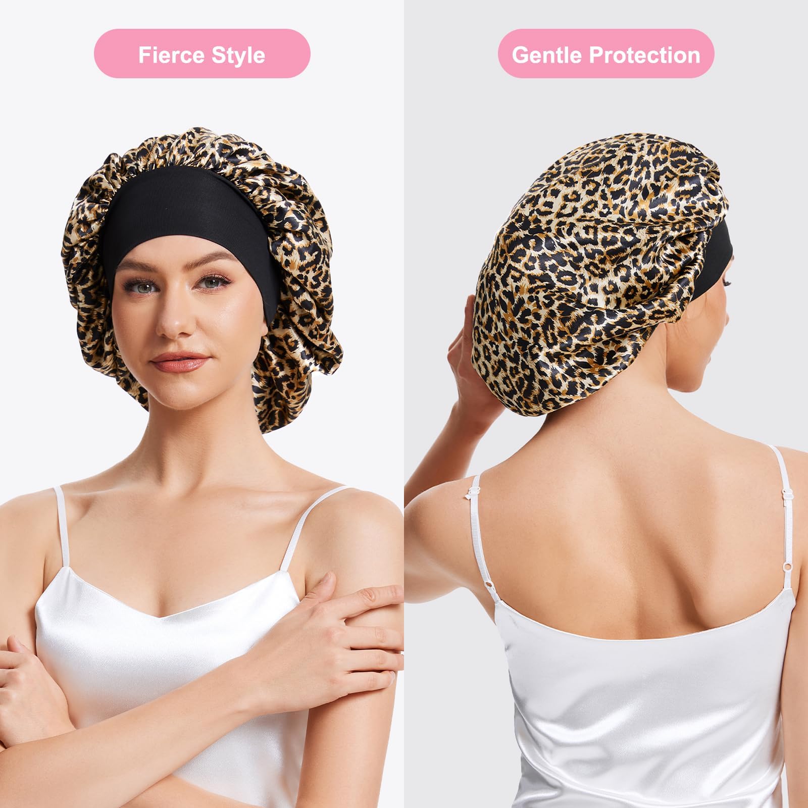 Overnight silk hair protection cap for women with curly hair.