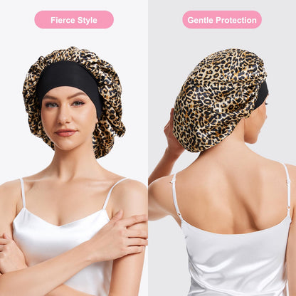 Overnight silk hair protection cap for women with curly hair.