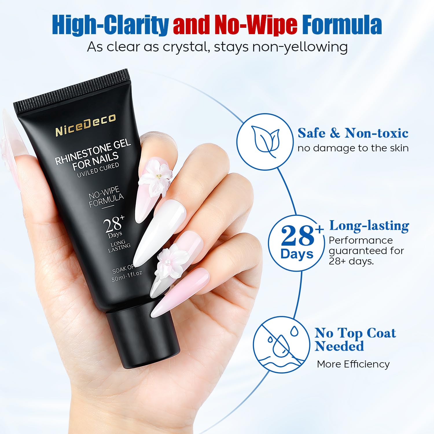 Close up of Nicedeco 3D nail art adhesive tube