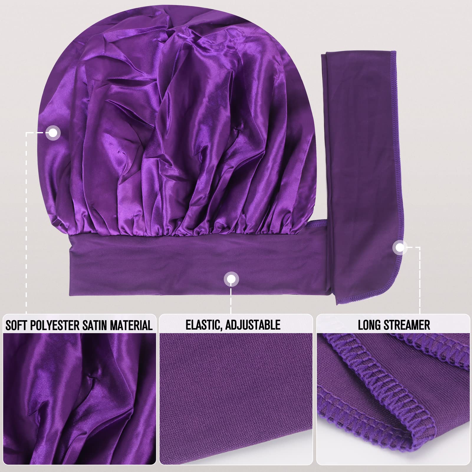 Black satin sleep wrap showcasing the long adjustable wrap around straps