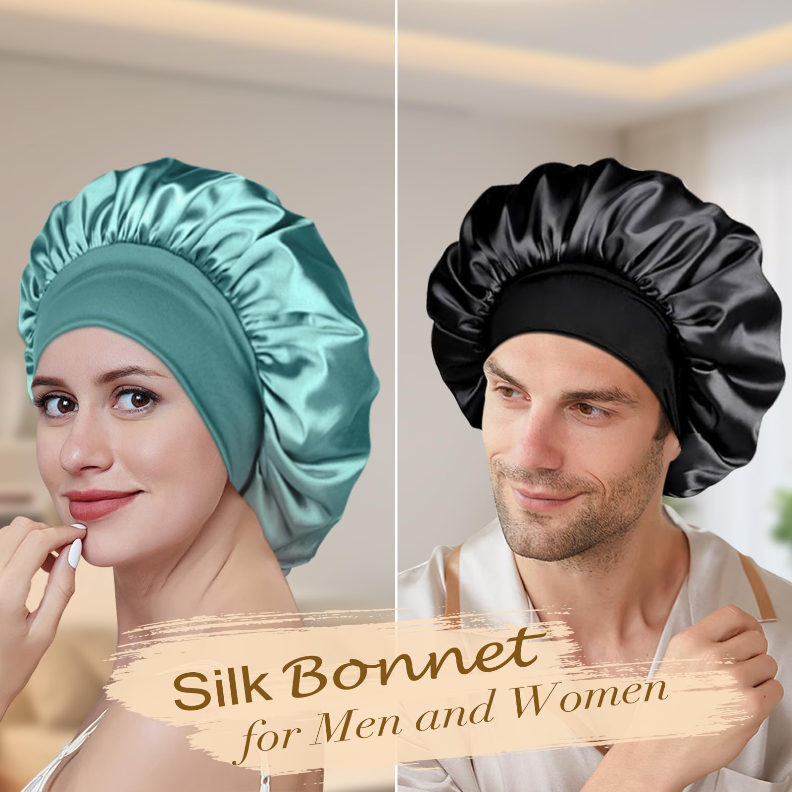 Adubor night sleep cap worn by a model demonstrating curly hair protection overnight