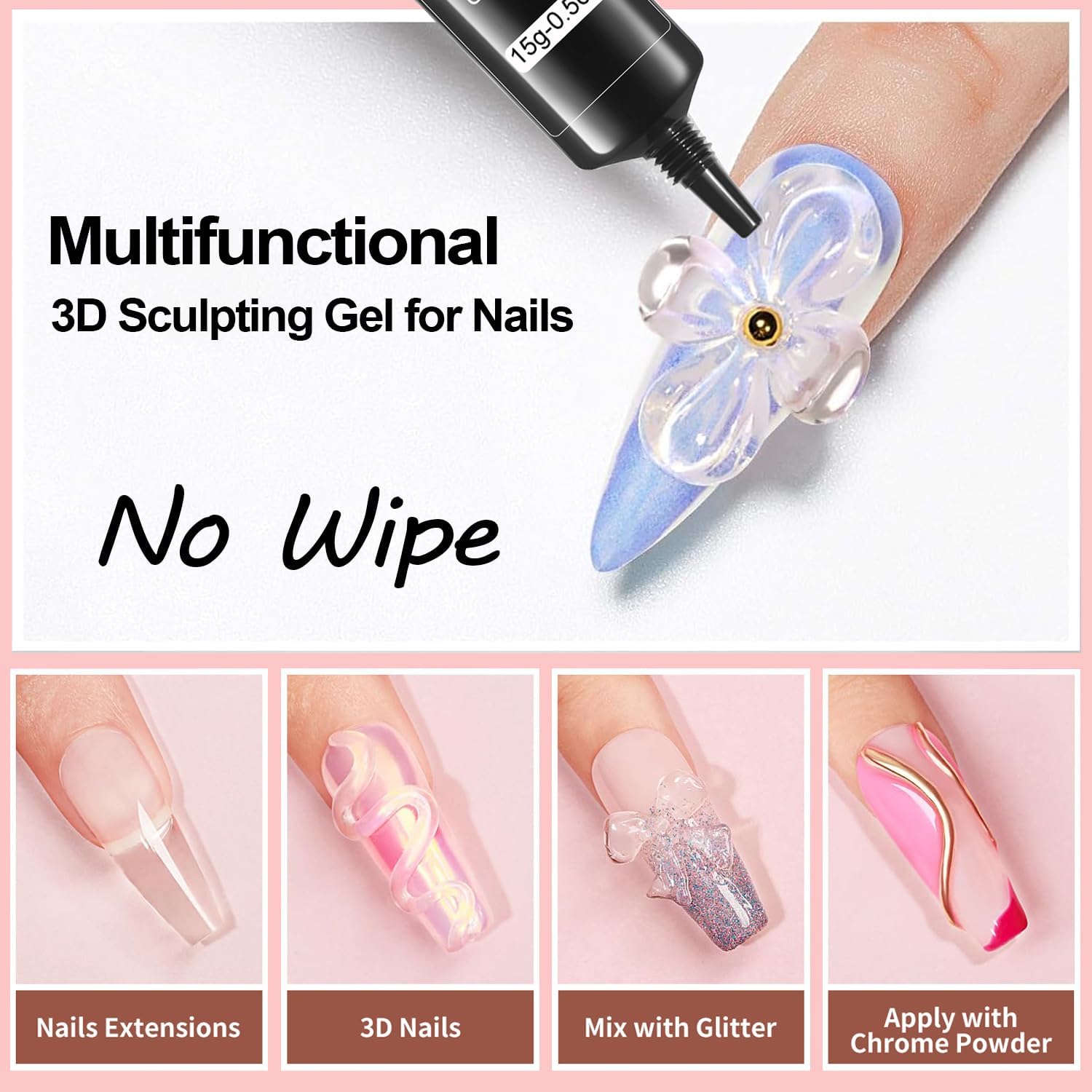 Clear builder gel being used for 3D floral nail art design