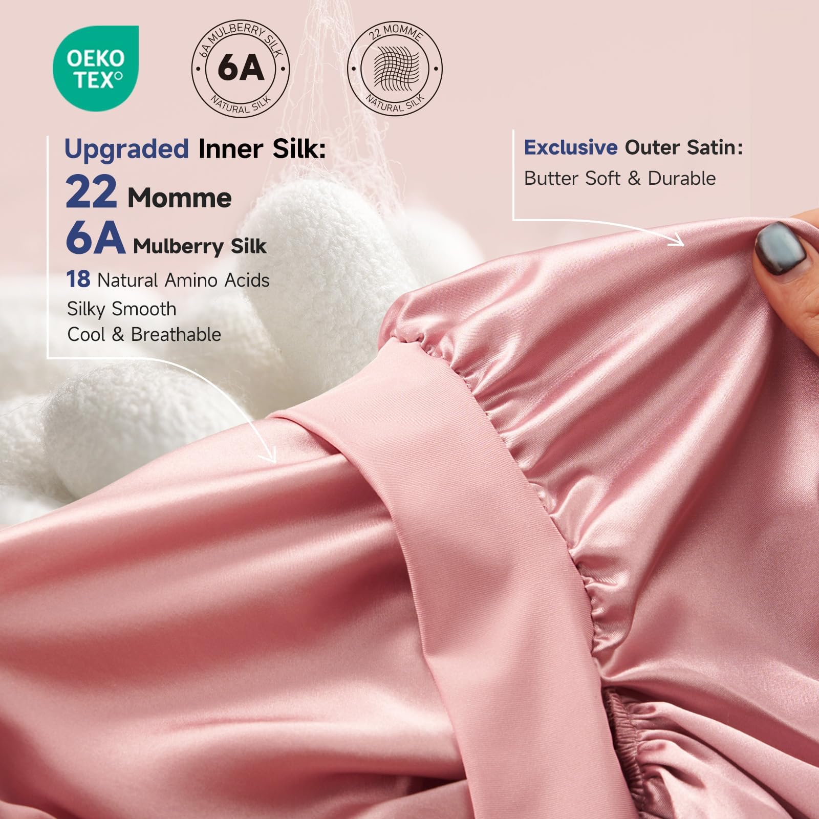 Long pink real silk hair wrap for sleeping with braids and curly hair protection.