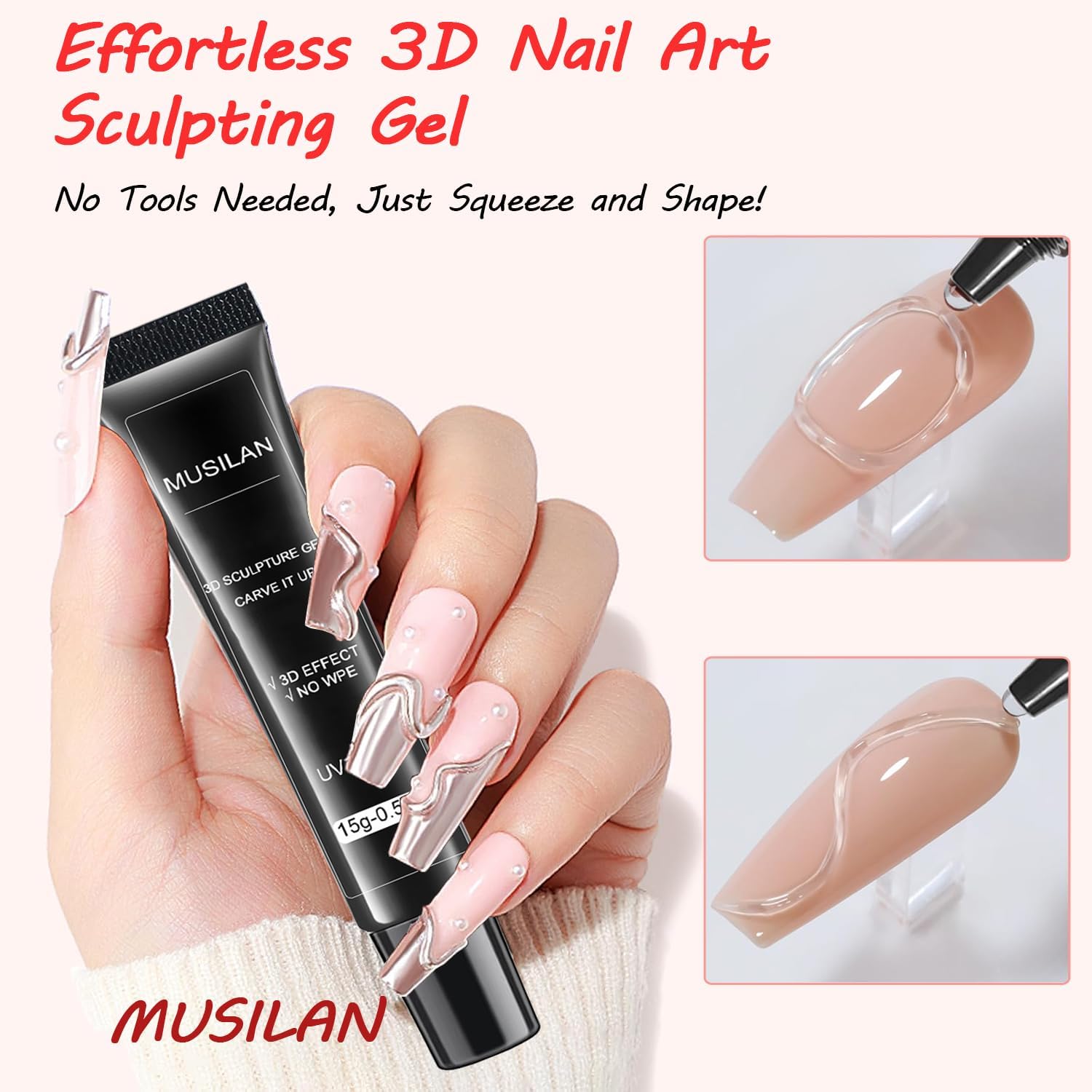 Top view of Thr3e Strokes sculpting gel for DIY manicure