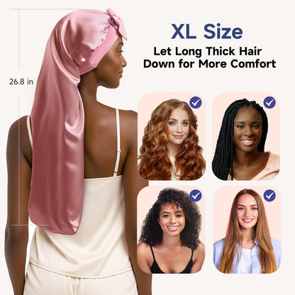 Umisleep extra long hair bonnet laid flat demonstrating the 26.8 inch extended length.