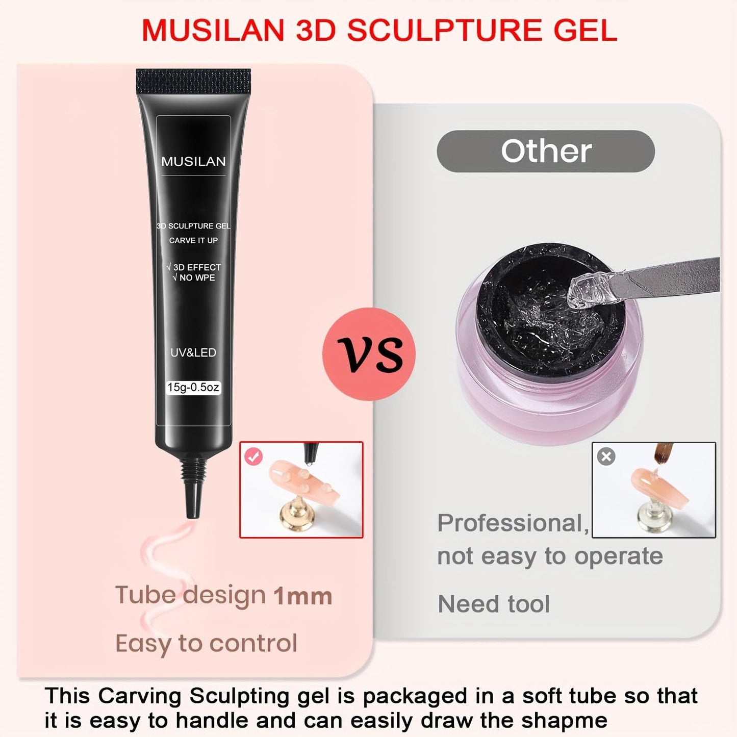 Side profile of 3D nail glue tube for precision carving