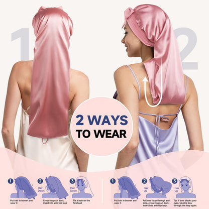Umisleep silk overnight wrap showing the reversible double fabric design for hair care.