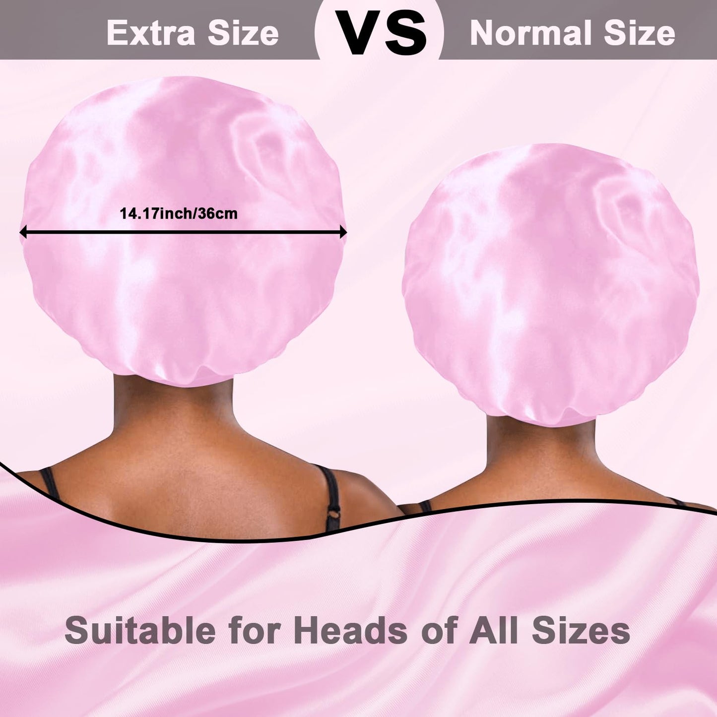 Pink satin bonnet for women sleeping with long braids showing spacious interior