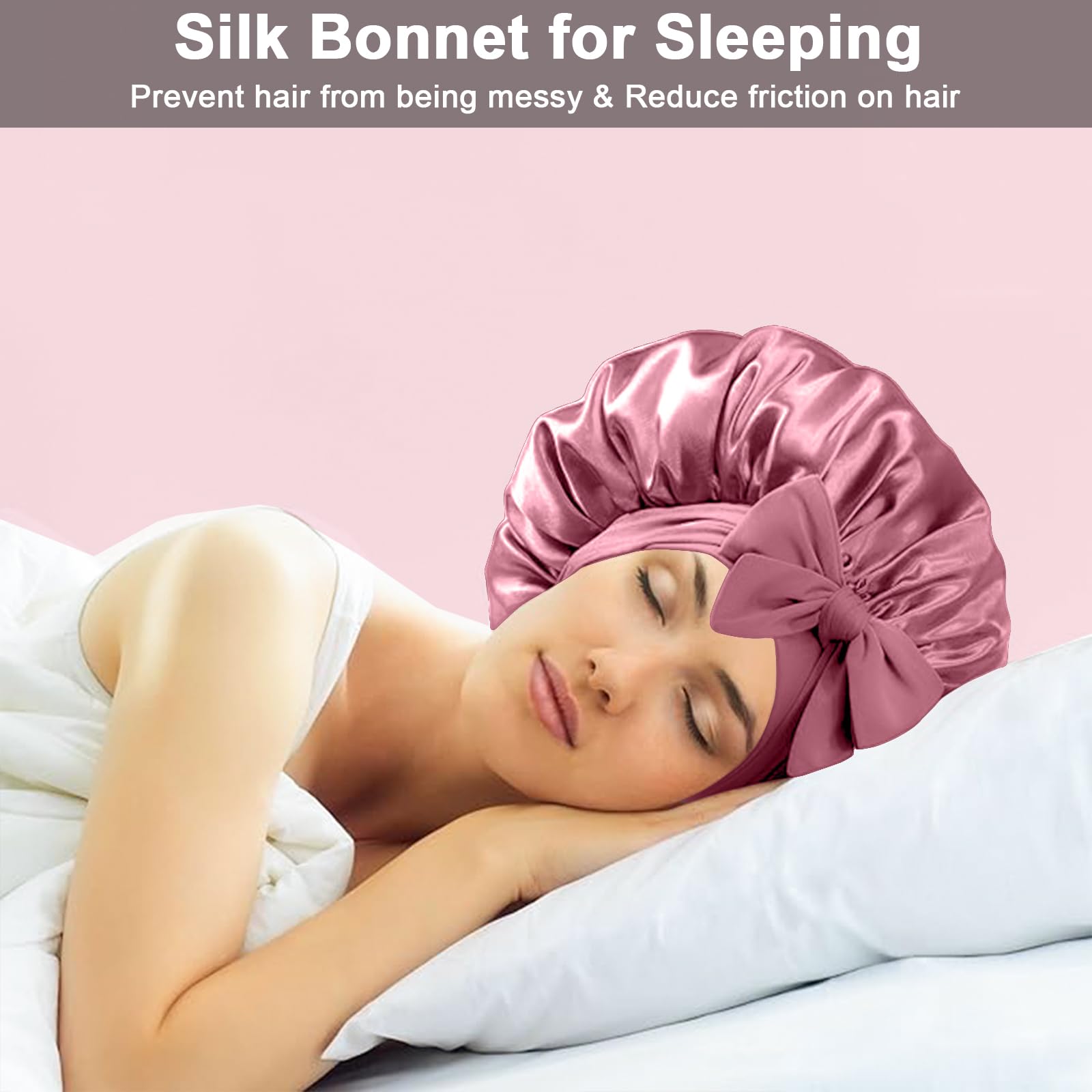 FIRSTPELLA silk bonnet black and rose gold colors styled on a model with long braids