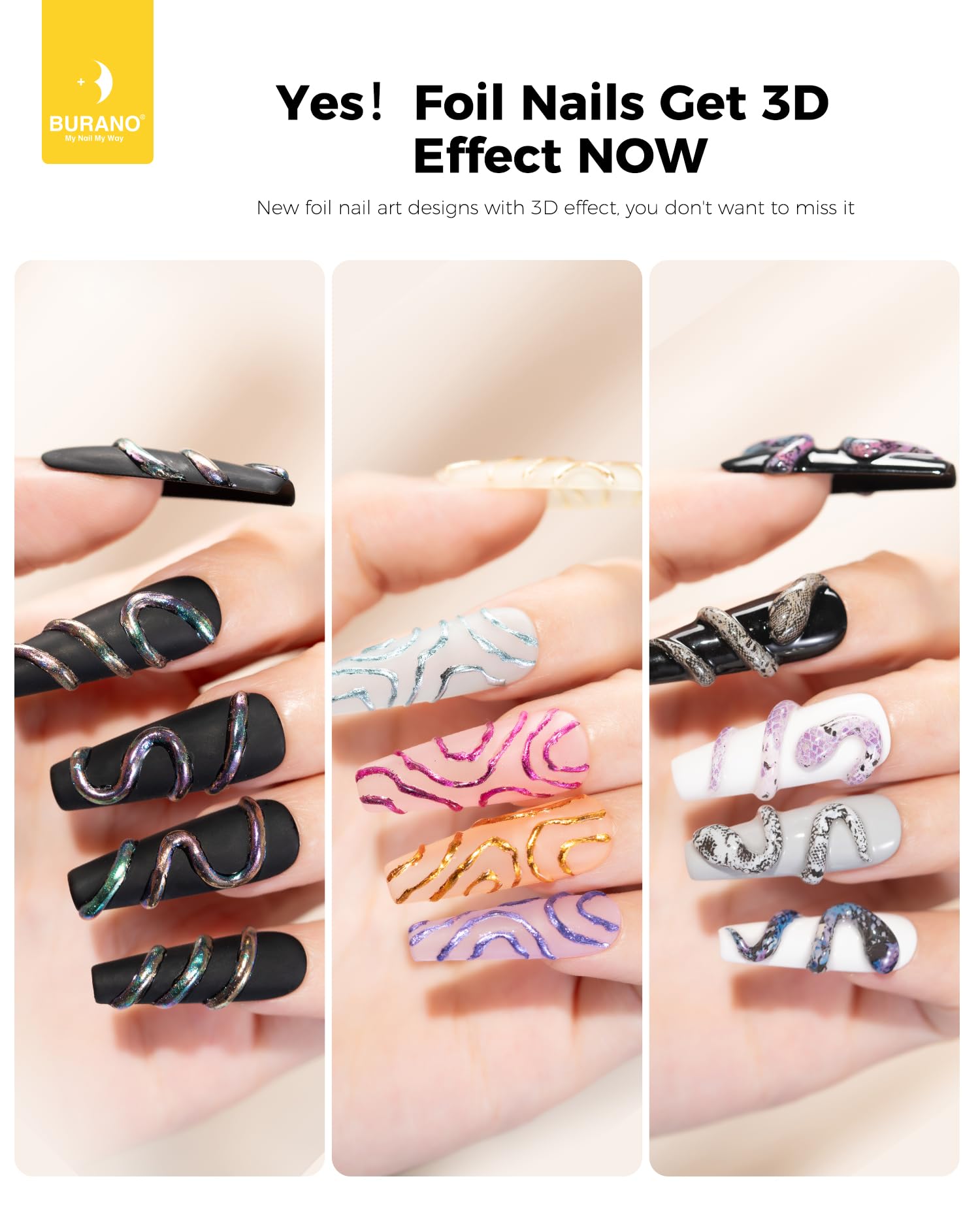 Detailed view of Burano 3D nail foil glue texture