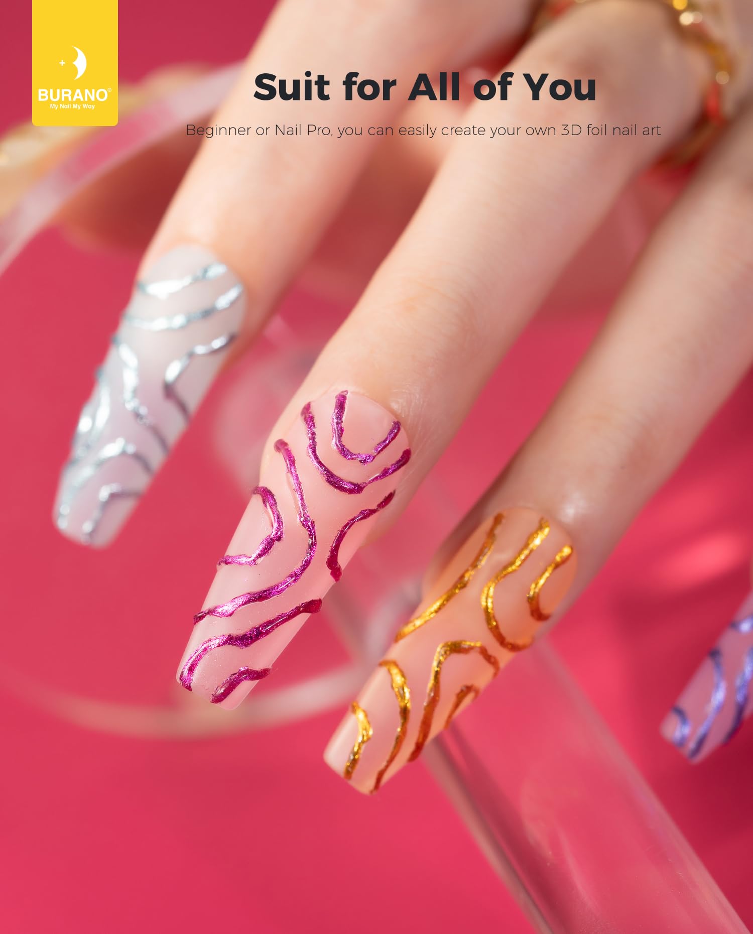 Burano nail adhesive gel with foil transfer application