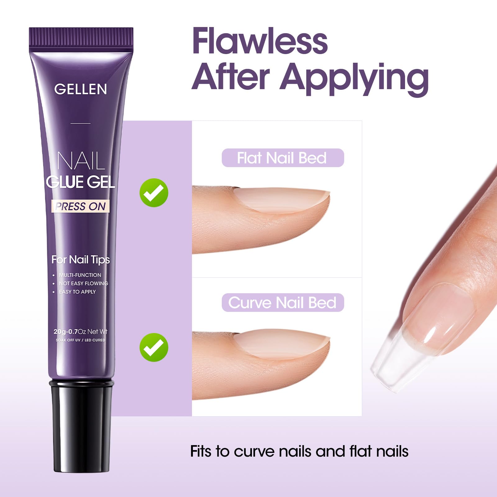 Application of Gellen gel glue on press on nail tips