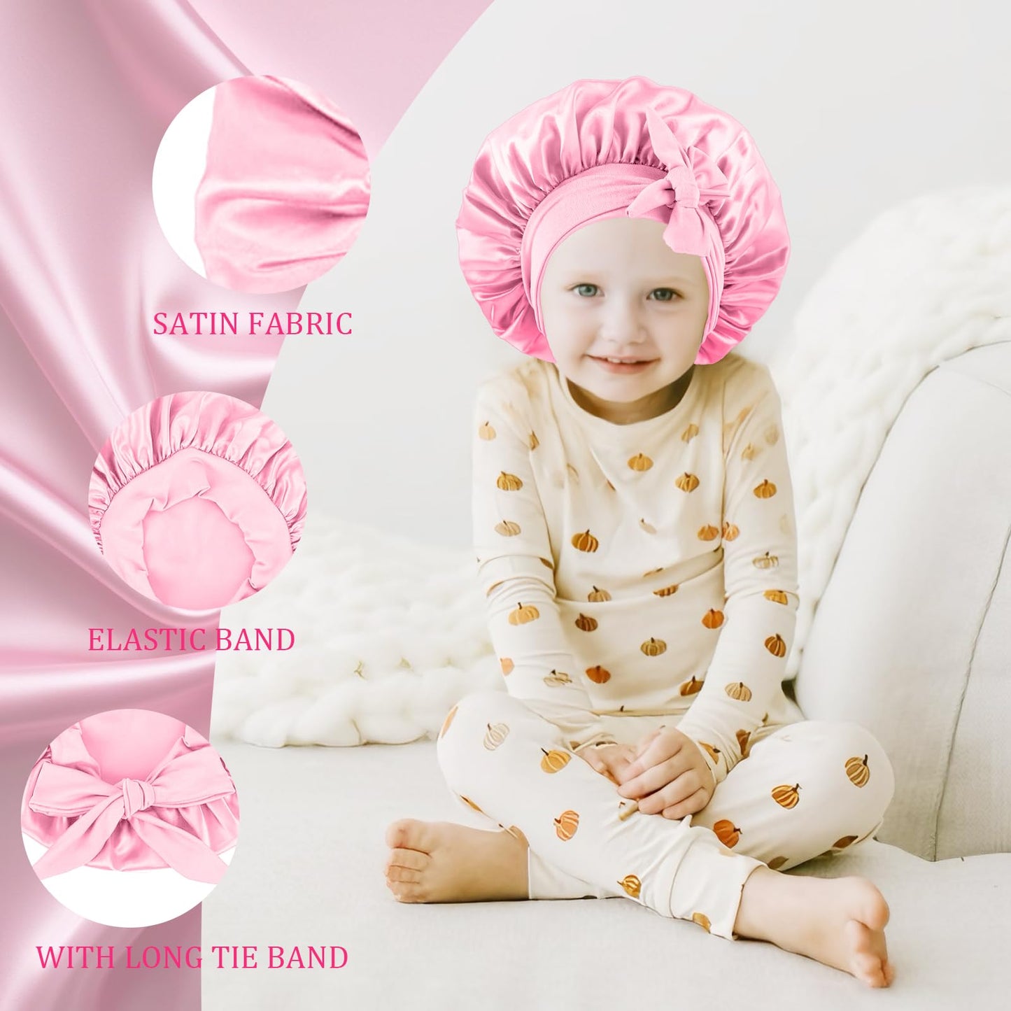 Side view of toddler hair cap showing the double layer breathable fabric construction