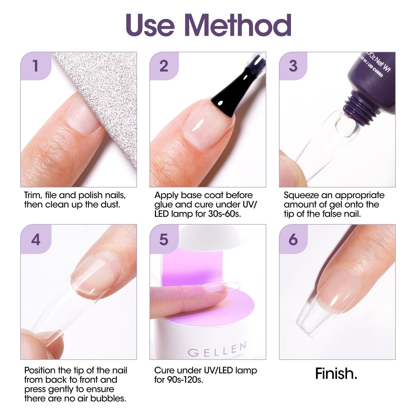 Professional nail set using Gellen adhesive