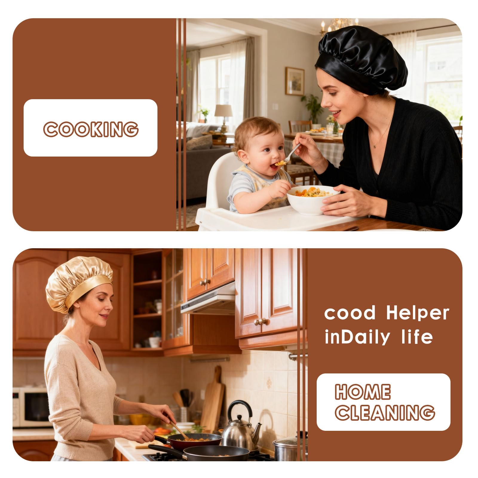 Wide elastic band hair bonnet for women preventing forehead pressure marks