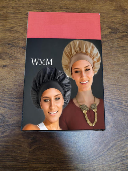 Gold and black double layer style satin night cap for hair protection