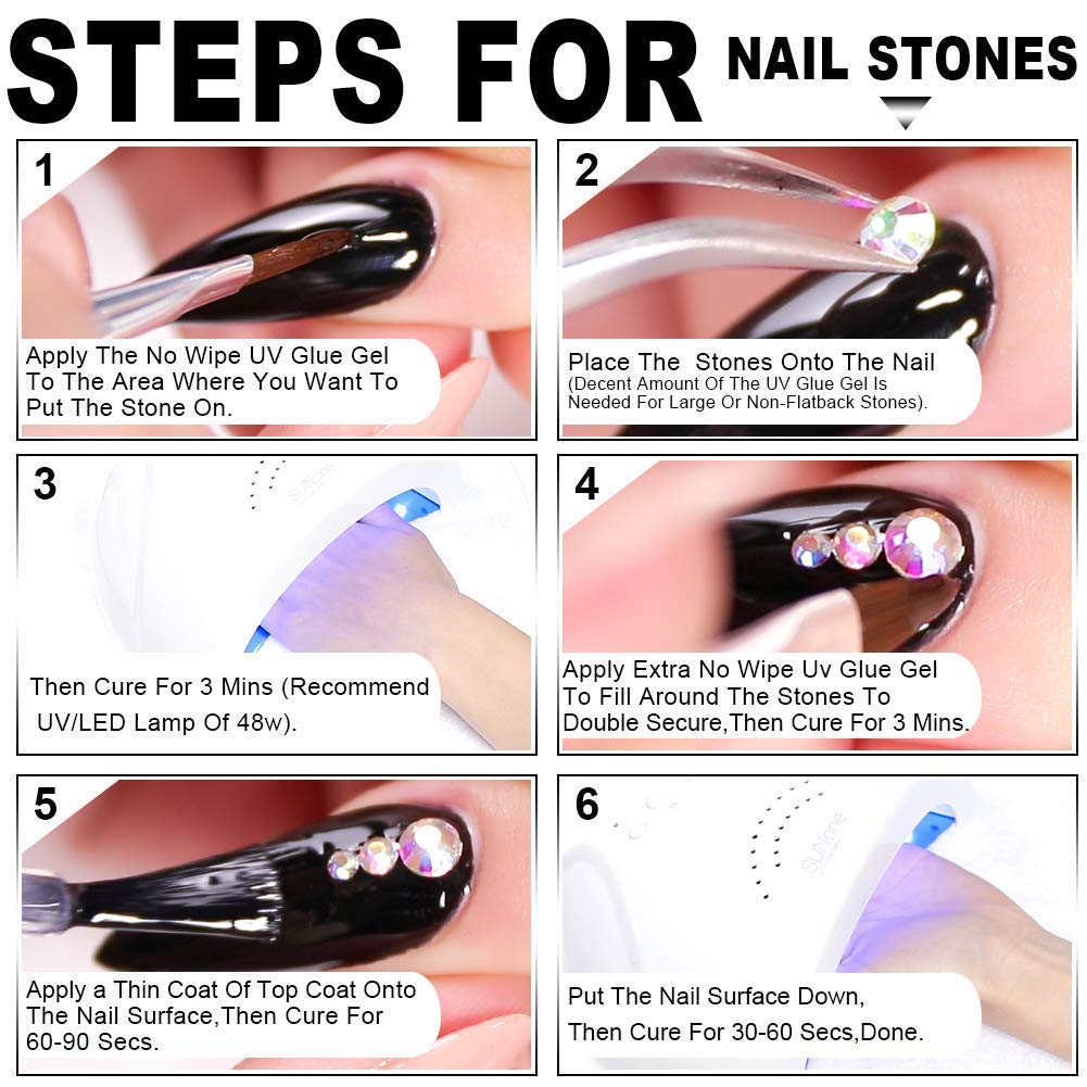 Close up of Belleboost clear gel for diamond and jewelry nail decoration