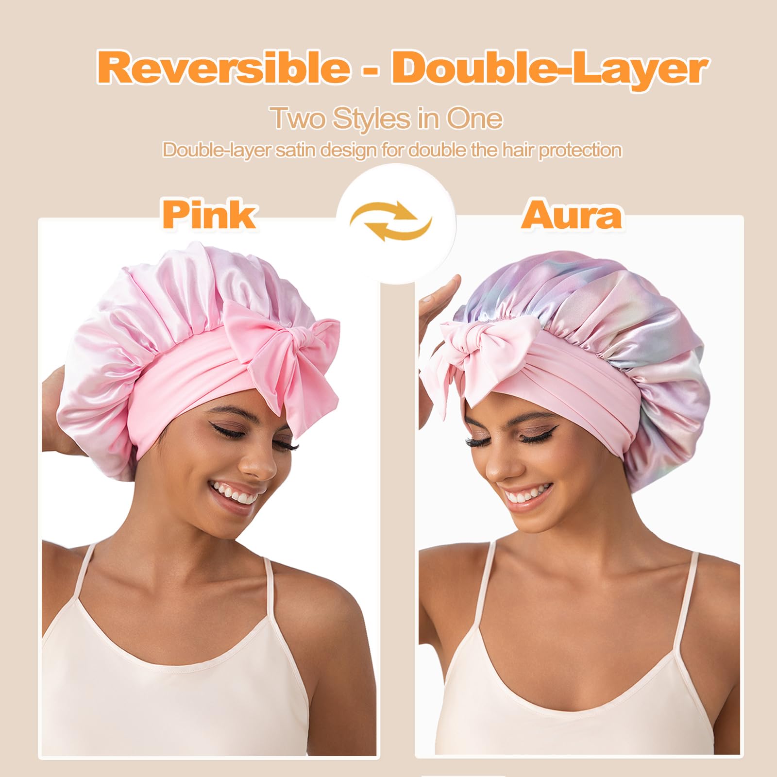 Frizz reducing satin hair wrap for curly and braided hair