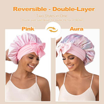 Frizz reducing satin hair wrap for curly and braided hair
