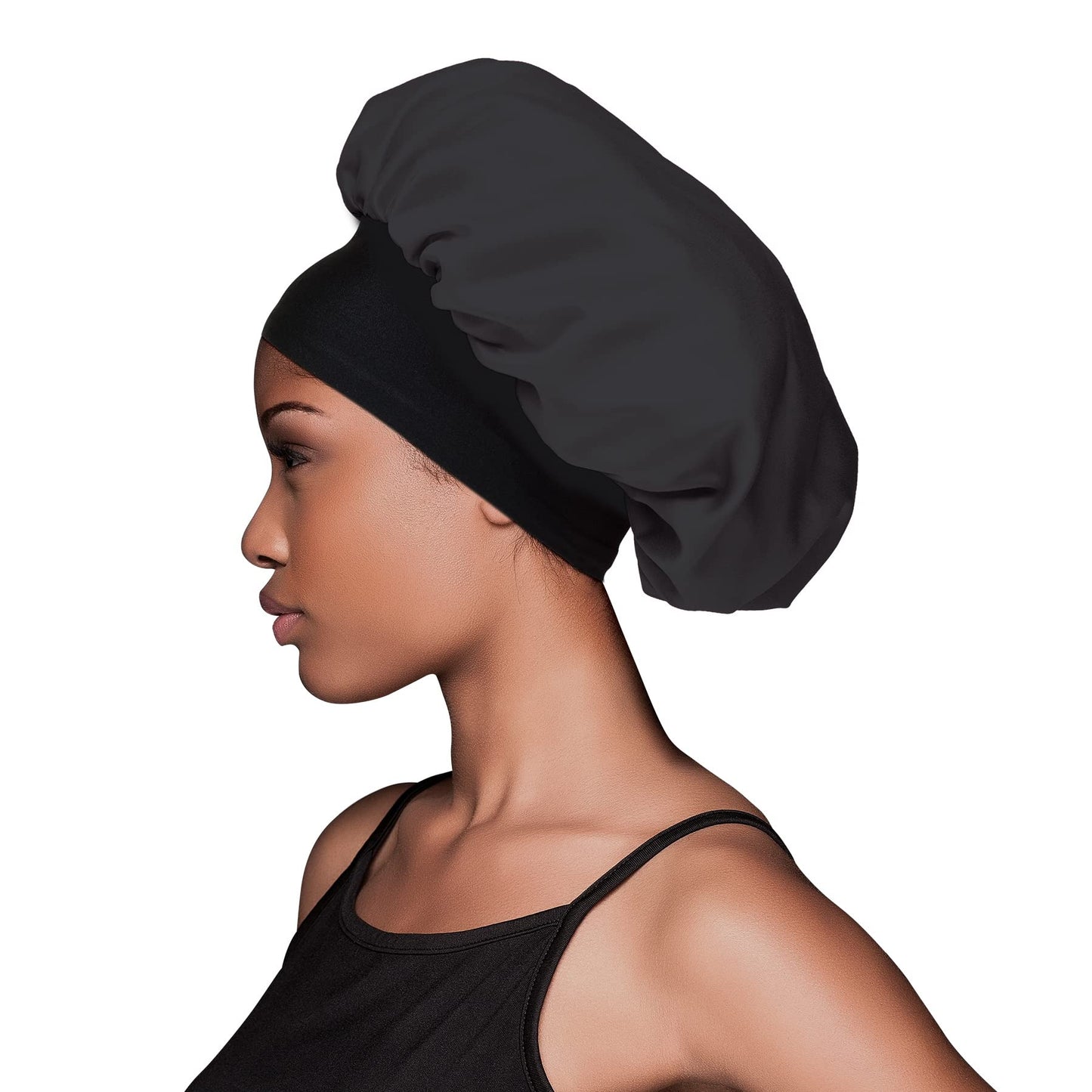 Evolve Satin Wide Edge Bonnet Black packaging view highlighting authentic product labels