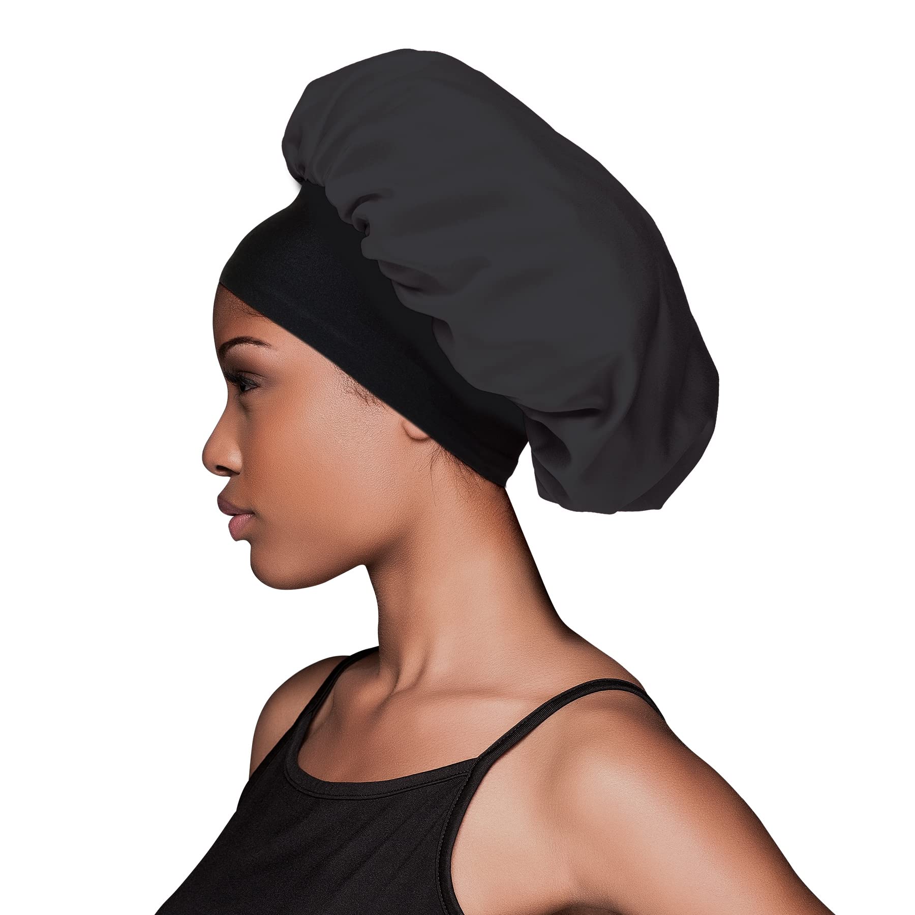 Evolve Satin Wide Edge Bonnet Black packaging view highlighting authentic product labels
