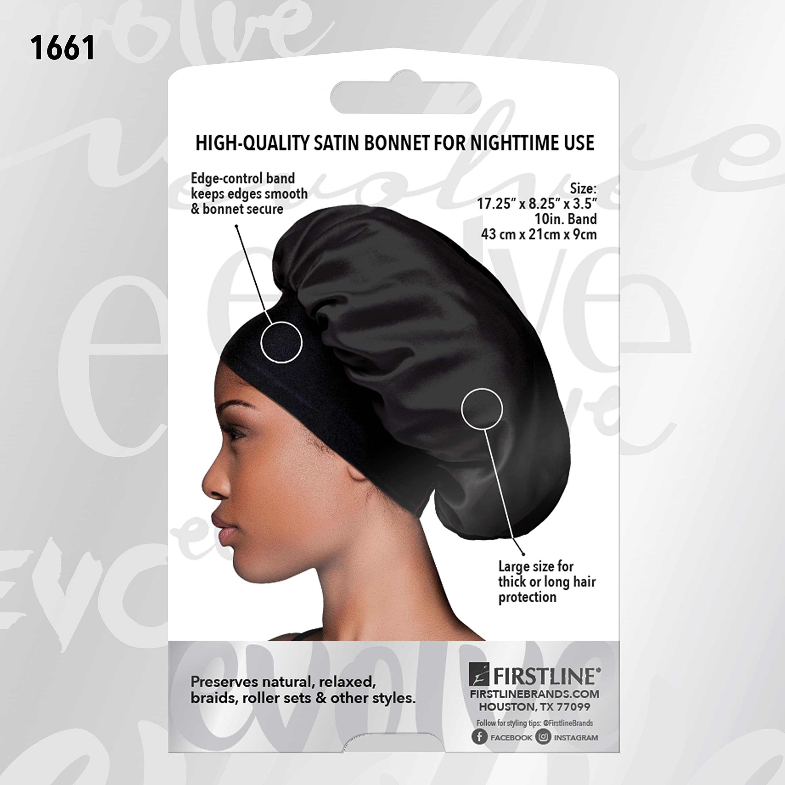 Evolve Satin Wide Edge Bonnet Black close up on the premium smooth satin material texture