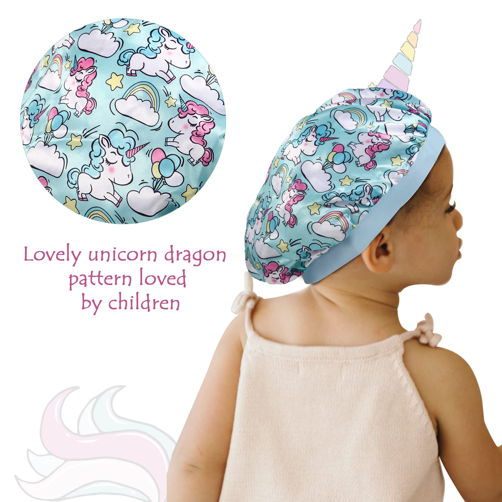 Four piece children sleeping caps with adjustable wide elastic bands