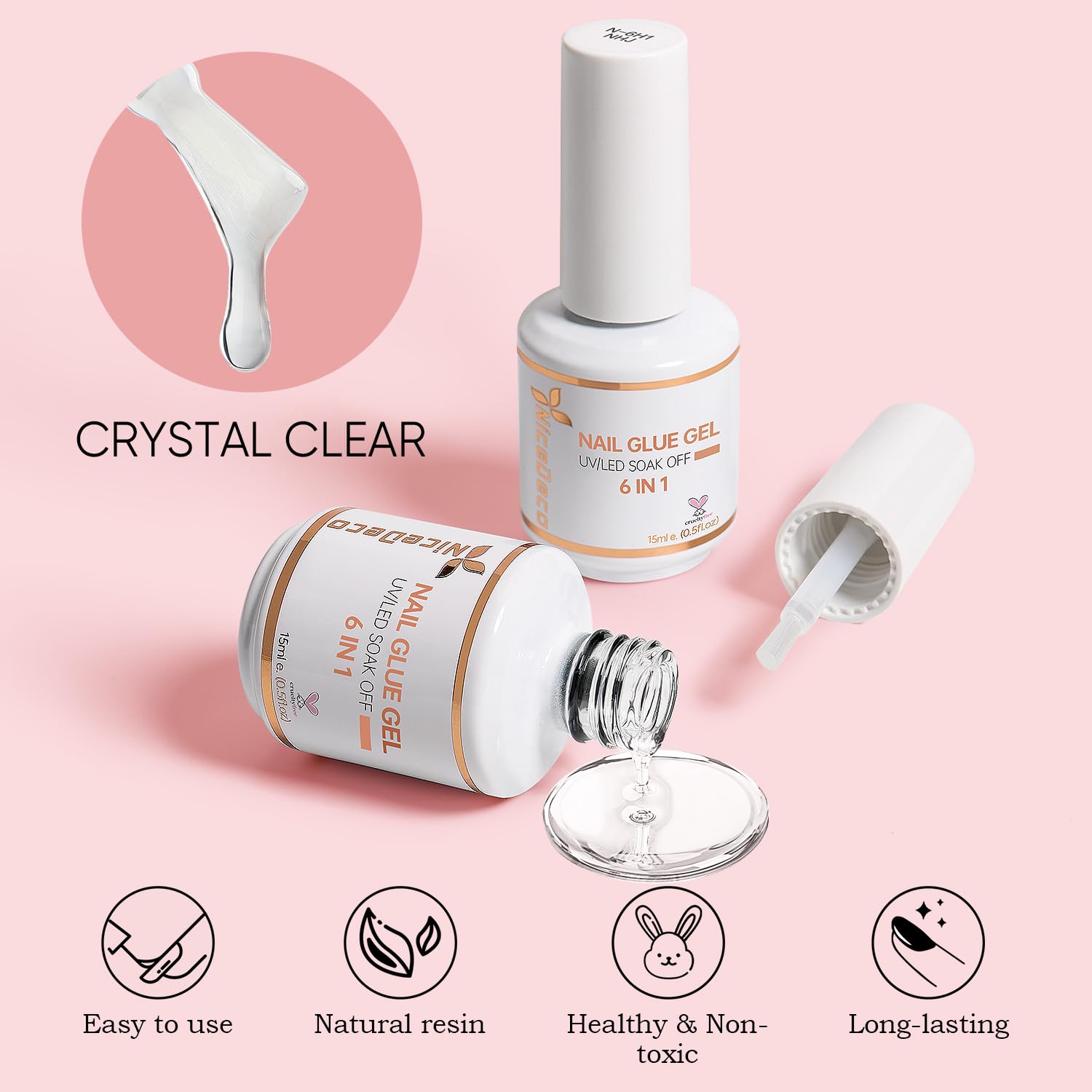 Professional nail glue gel for UV LED lamp application