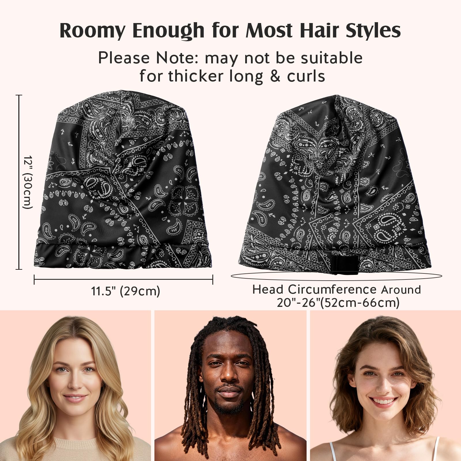 YFONG black paisley slouchy turban being styled for daytime casual wear