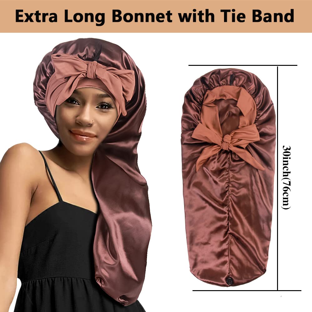 Two pack long silky hair caps in black and rose gold