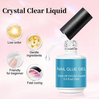 Nailwind gel nail glue bottle with brush applicator showing texture
