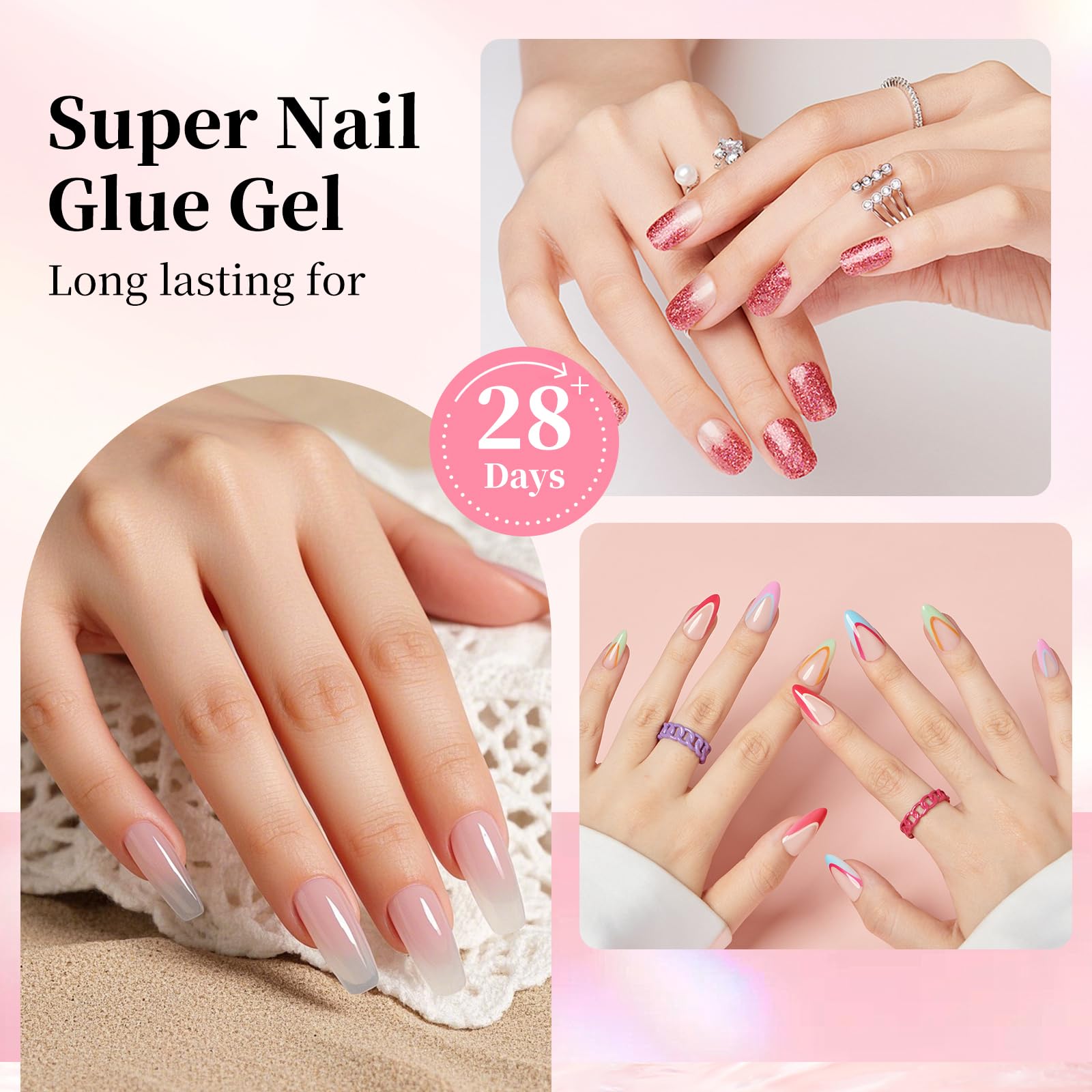 Close up of Nailwind nail glue cured under LED lamp