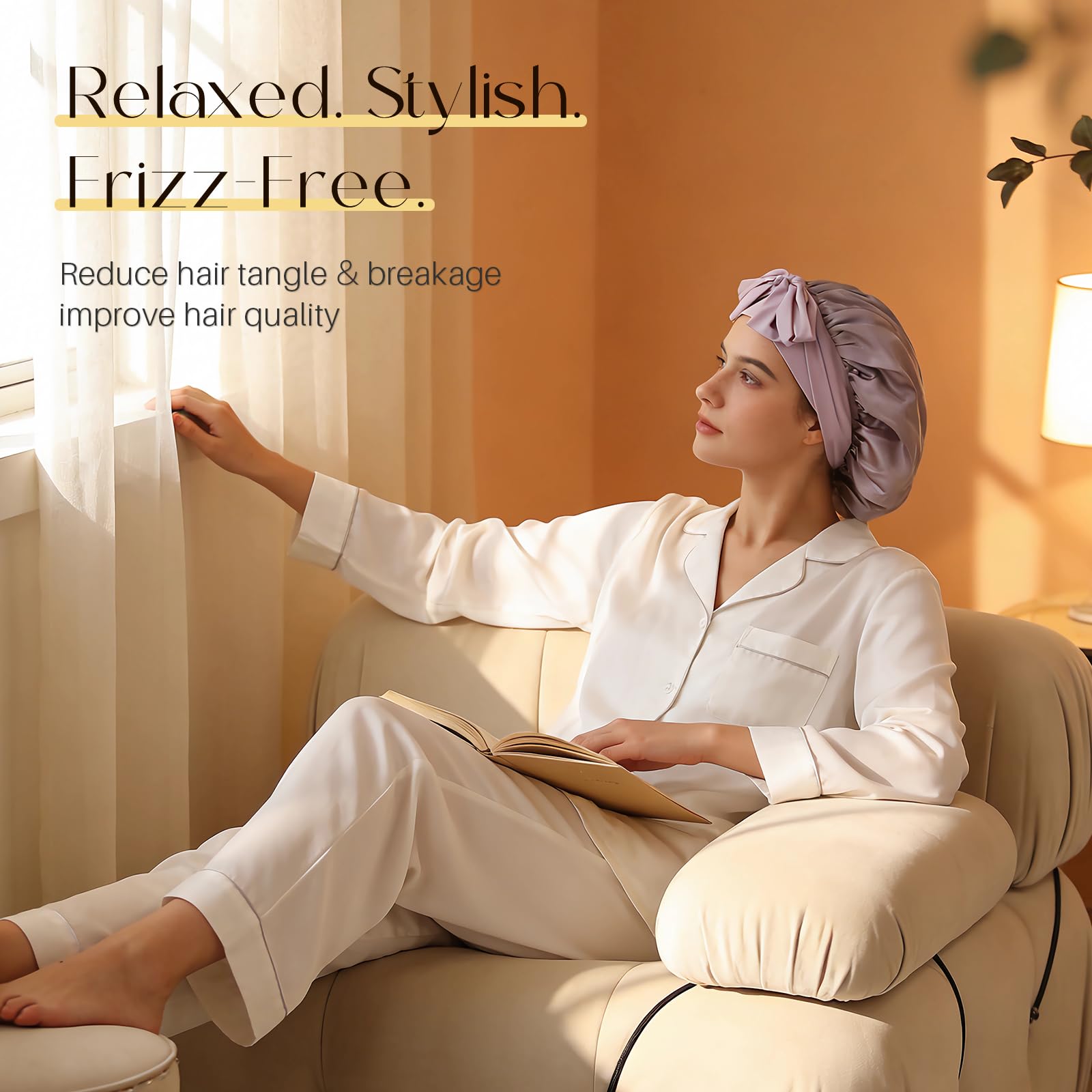 ZIMASILK anti frizz hair protection bonnet for women with long hair