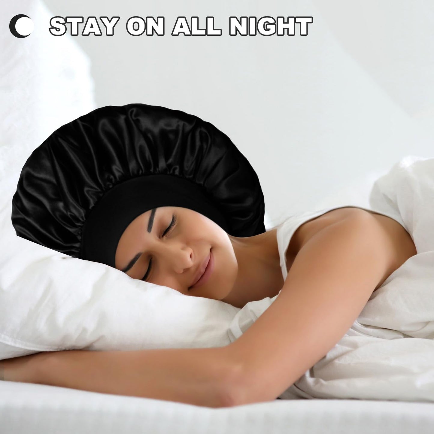 Duomodragon jumbo silk sleep cap in black for protecting curly hair