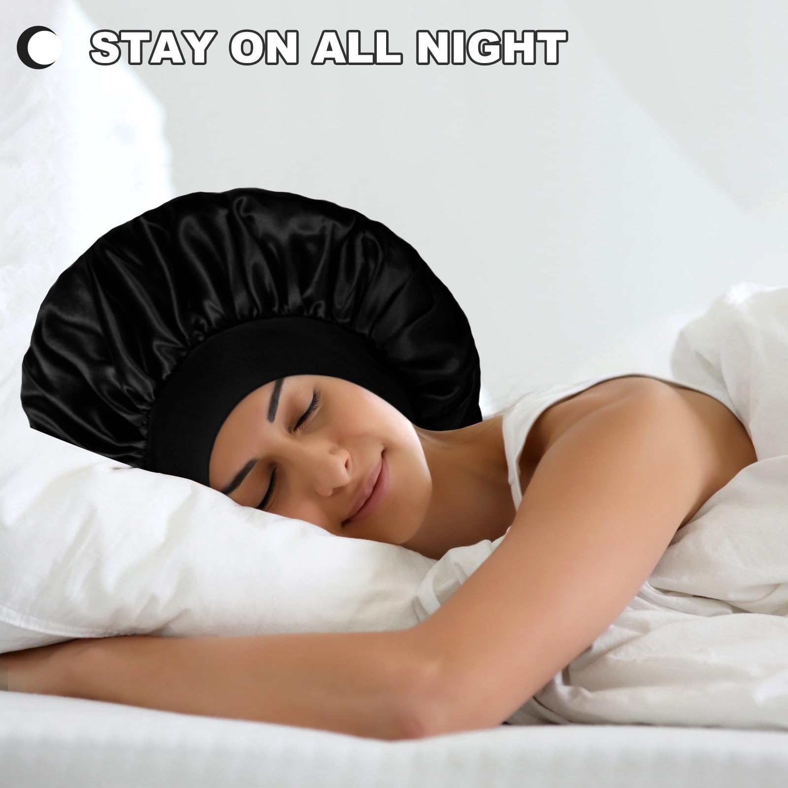 Duomodragon jumbo silk sleep cap in black for protecting curly hair