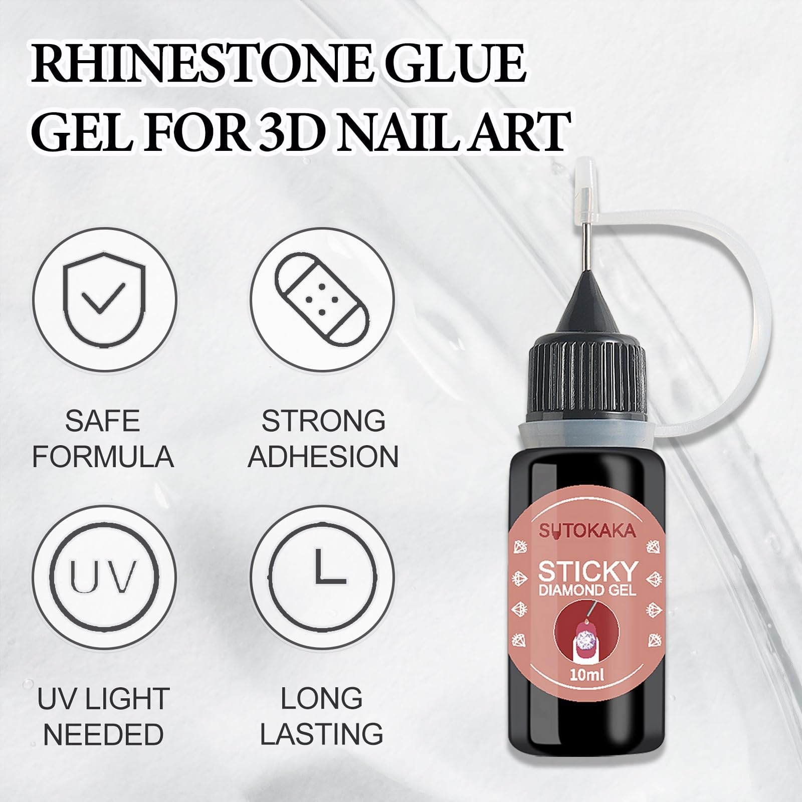 Sutokaka nail glue gel application demonstration for rhinestones