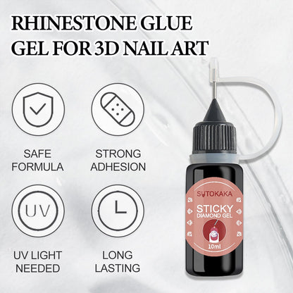 Sutokaka nail glue gel application demonstration for rhinestones