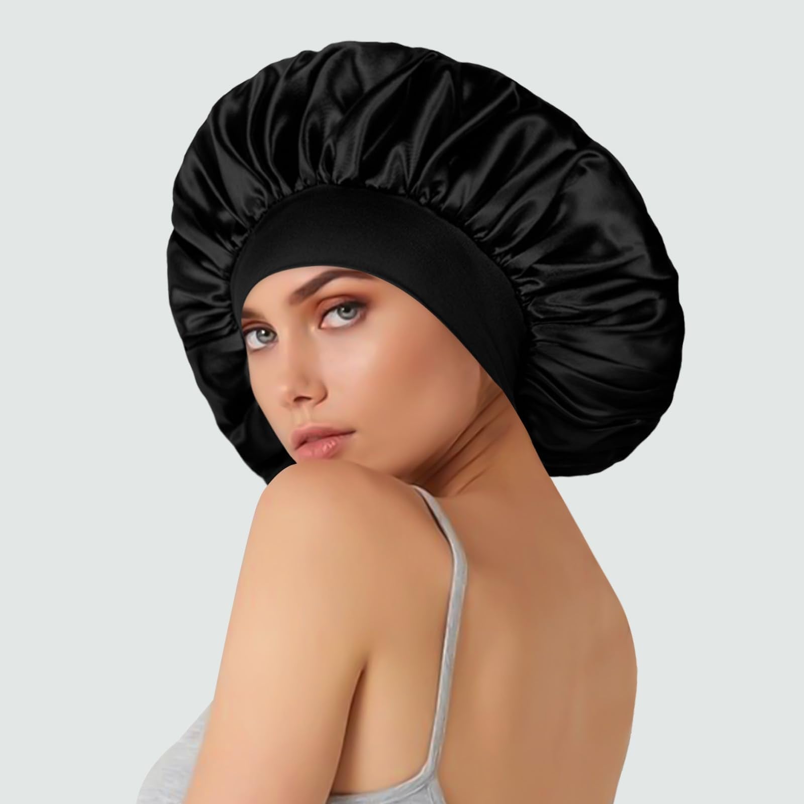 Seventeen inch extra large satin bonnet for braids and locs styling