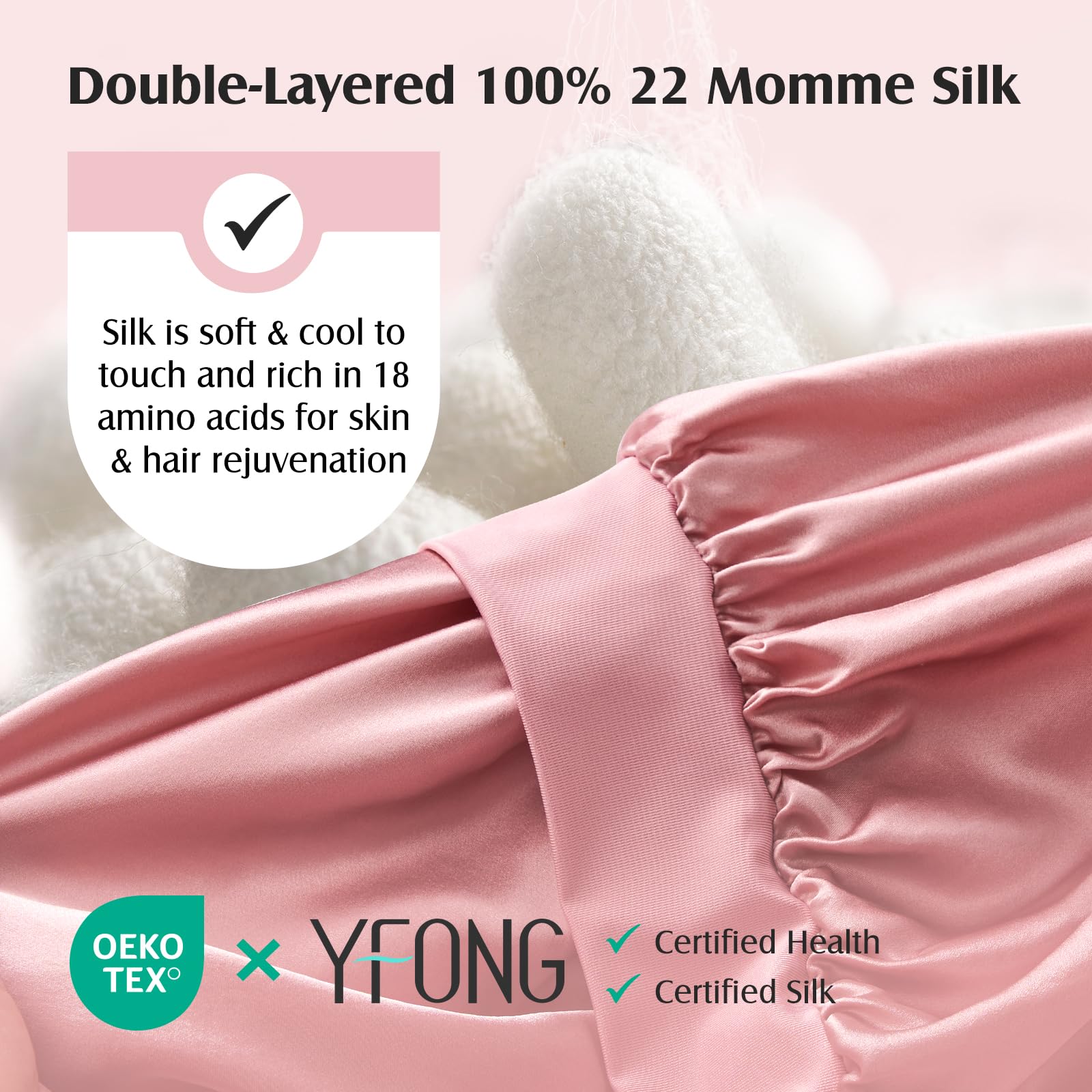 Umisleep pink silk sleeping cap worn on curly hair demonstrating non slip fit